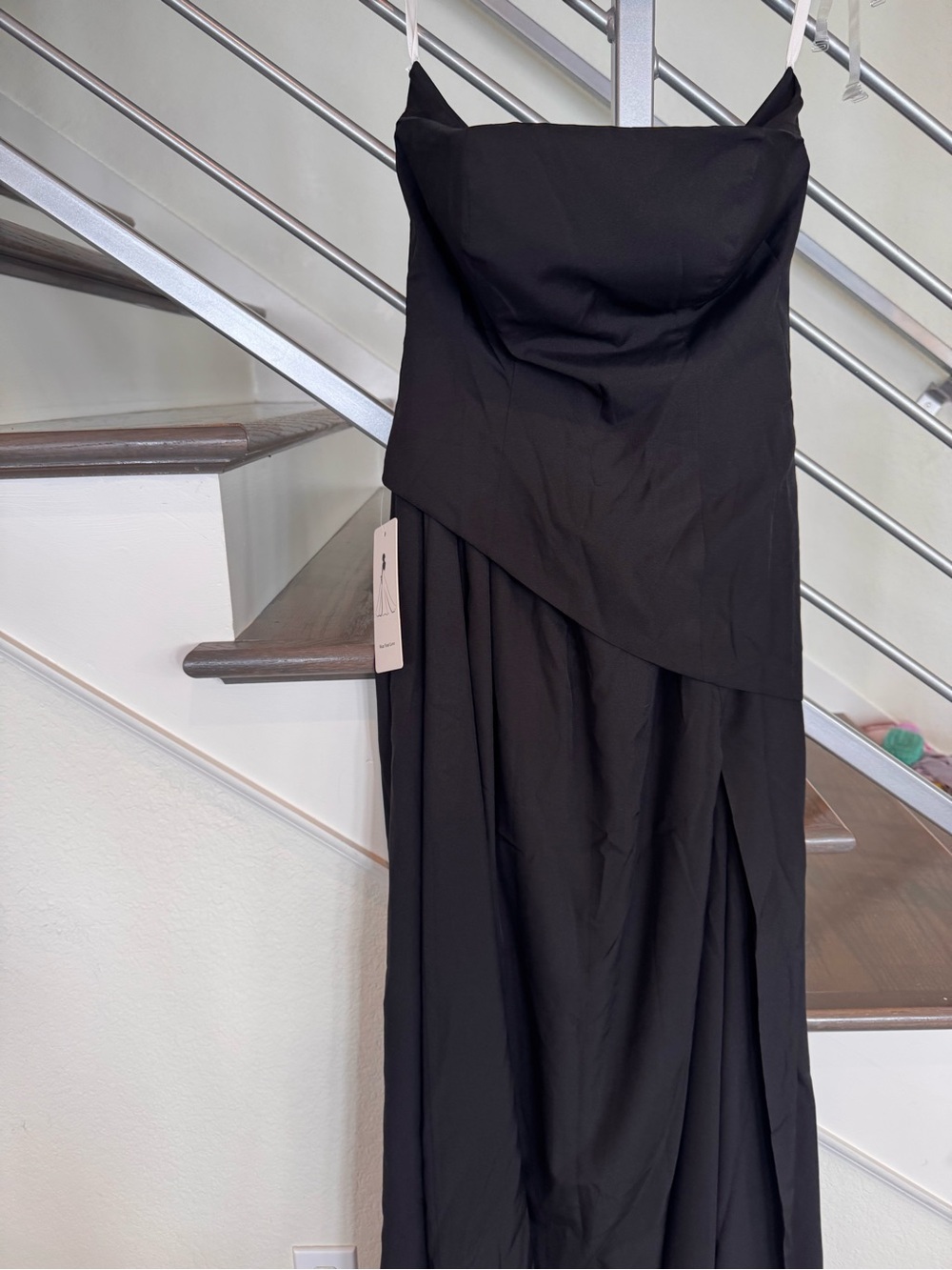 Strapless Black Asymmetric Draped Evening Dress